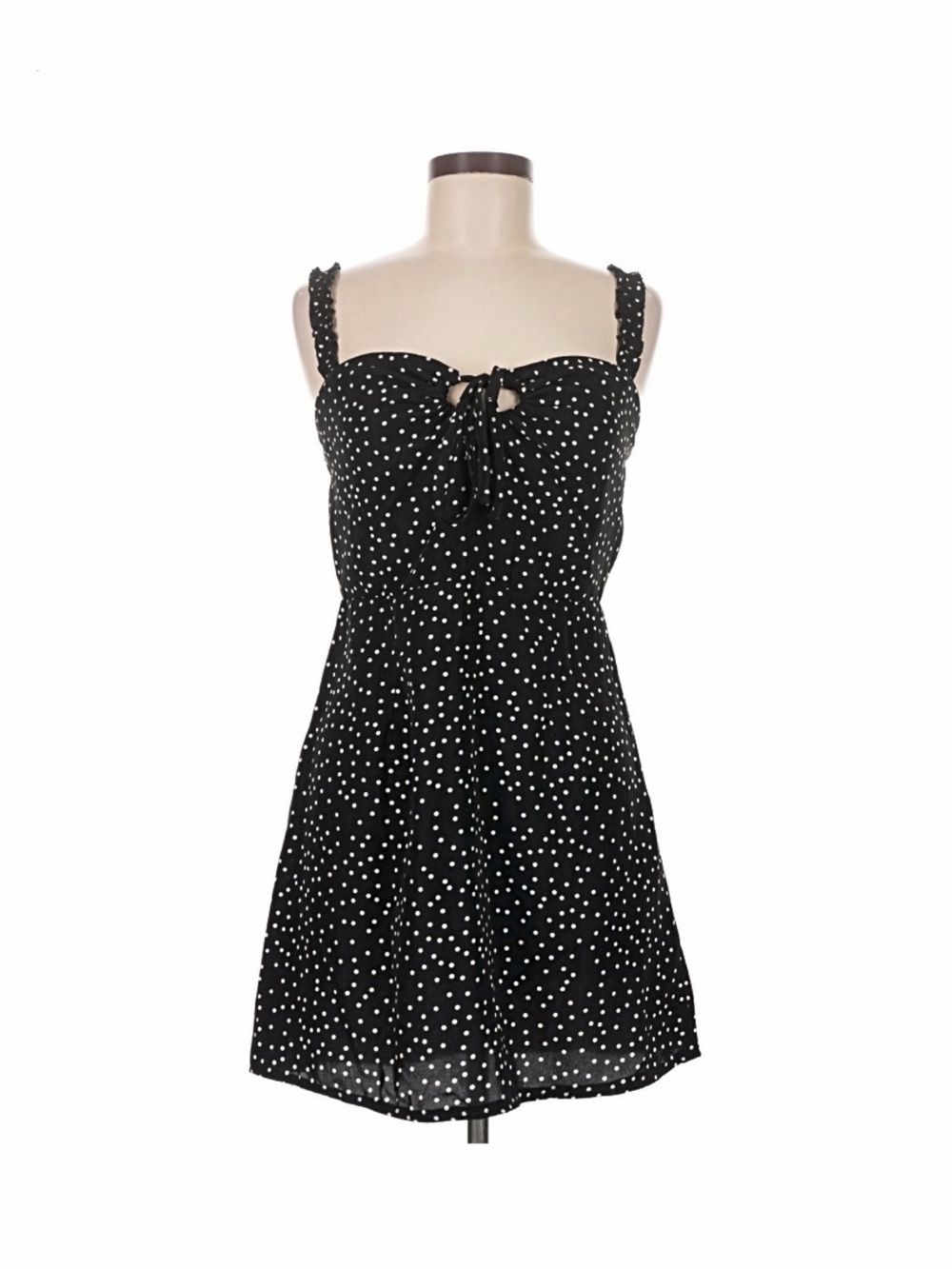 Women’s Black Polka Dot Mini Dress with Tie Front